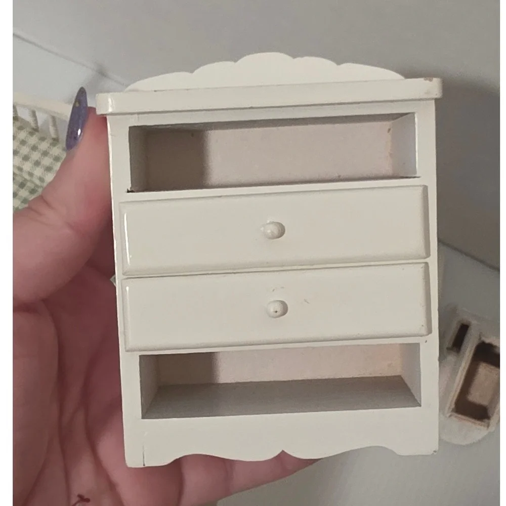 Mixed White Wooden Dollhouse Furniture Set 10pc Fair Condition Incomplete